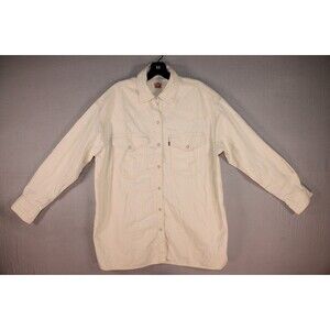 Levi's Western Shirt Womens M Ivory Snap Button Long Sleeve Cotton Overshirt